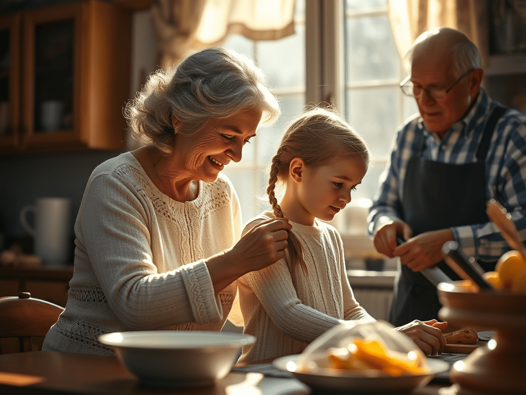 Cooking with passion with grandparents.