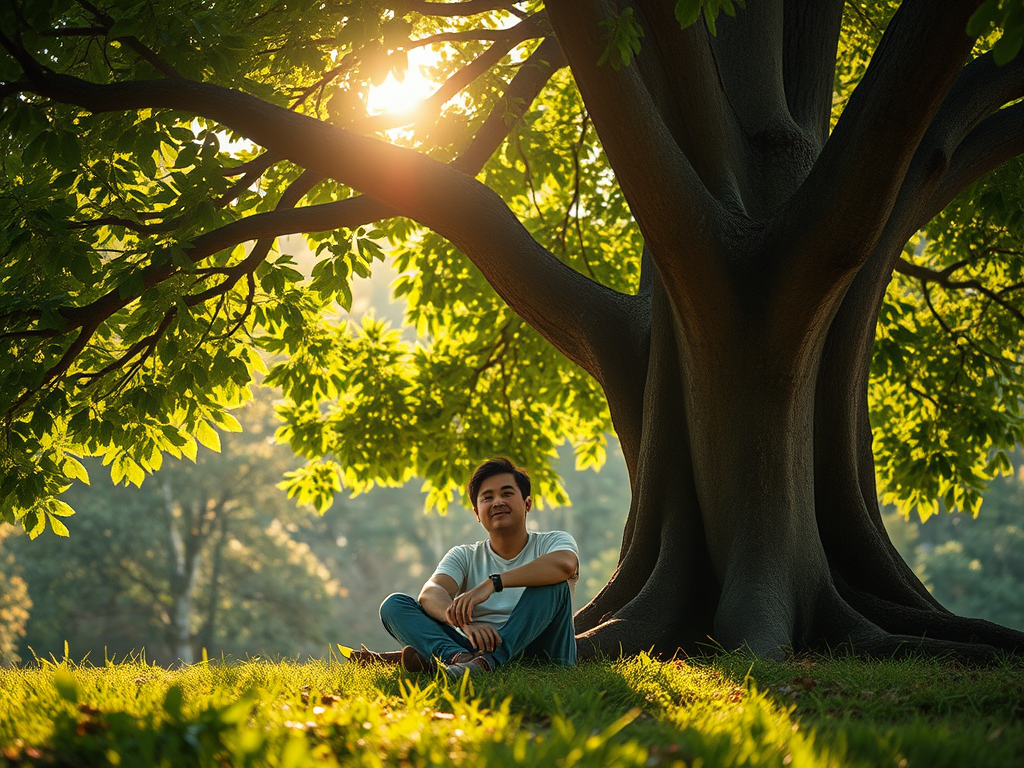 A person is trying to enjoy happy moments in nature by spending time alone.