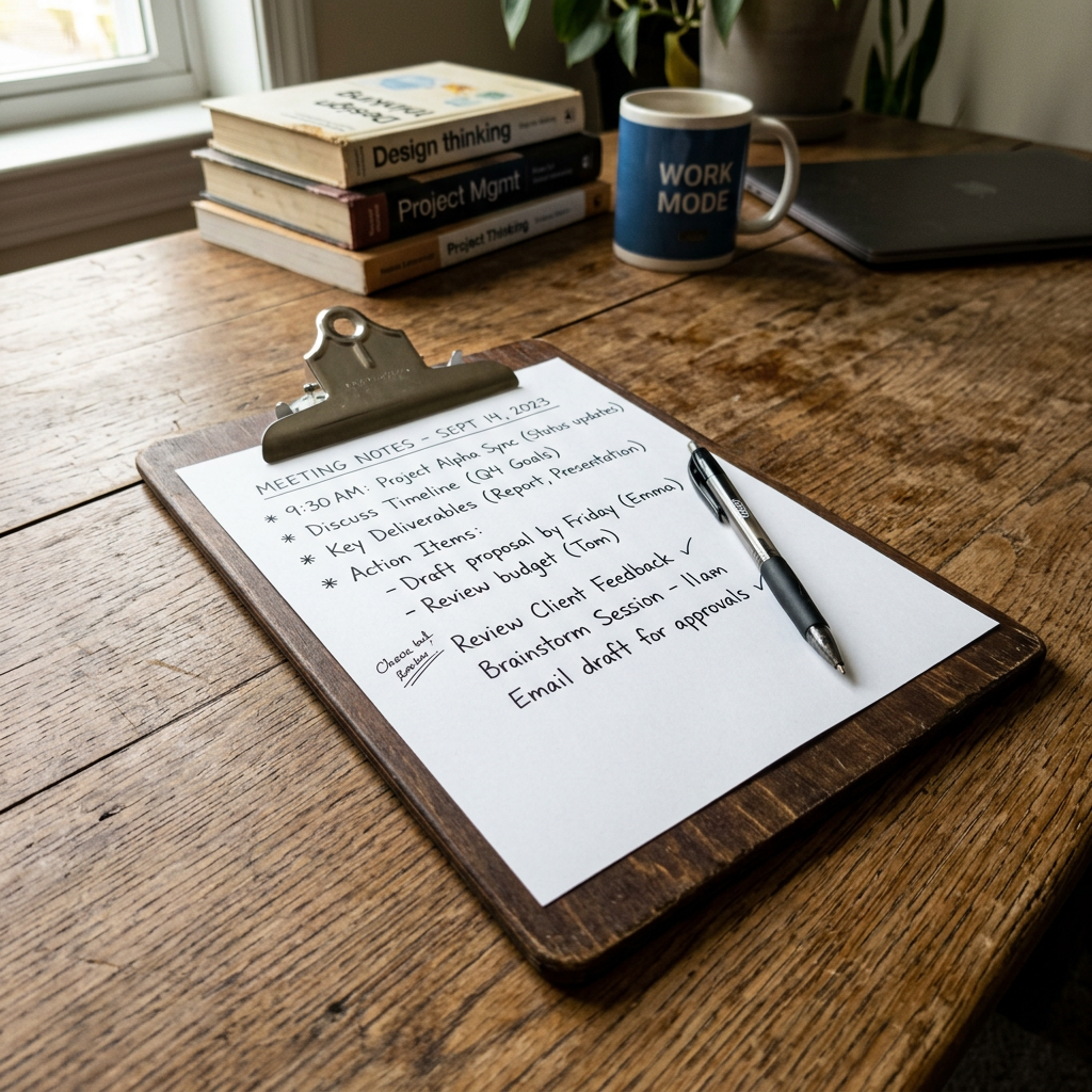Clipboard with handwritten pad for planned life.